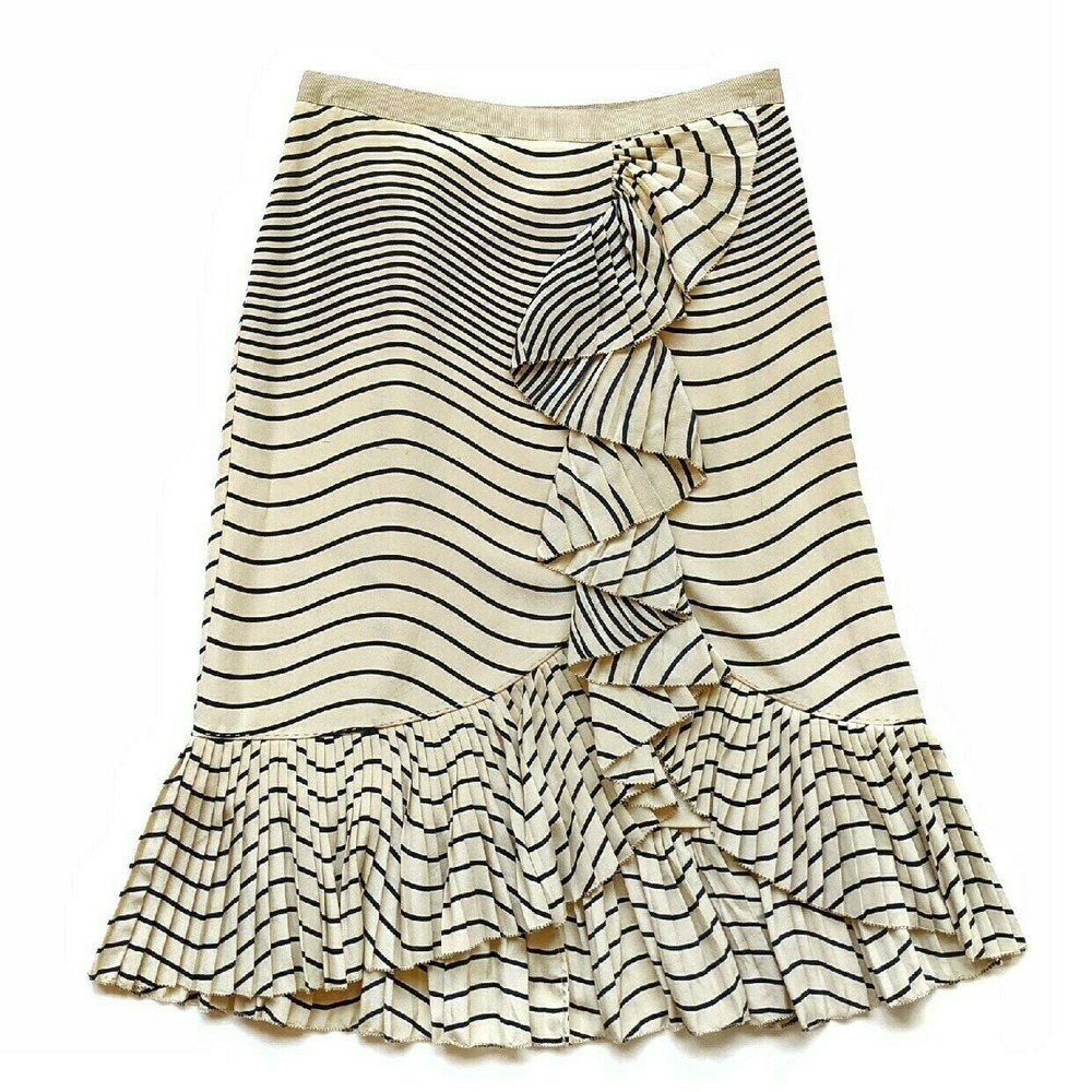 Tory Burch Size 0 Riptide Opalina Silk Wrap Skirt Twirl Pleated Stripes
